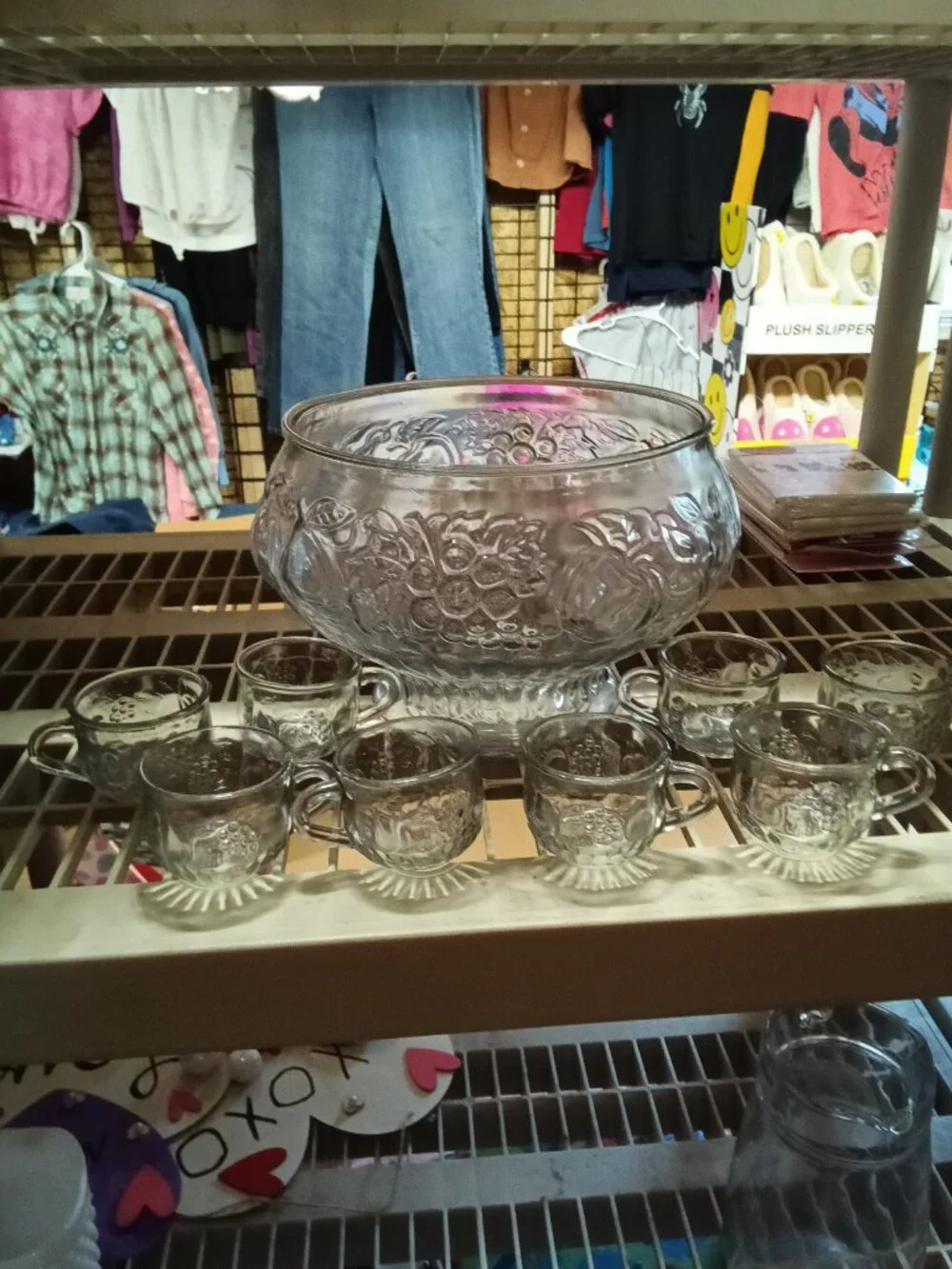 Vintage Glass Punch Bowl Set with 8 Cups - 25% Off When You Bundle 5+ Items